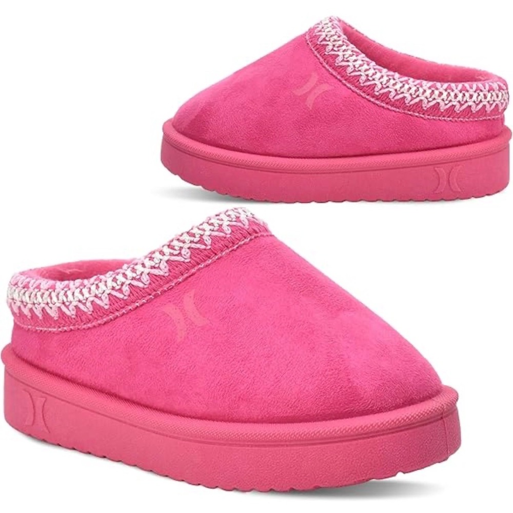 Hurley Kids Hot Pink Platform Slippers Faux Fur Lined Mules Girls Size‎ 3
